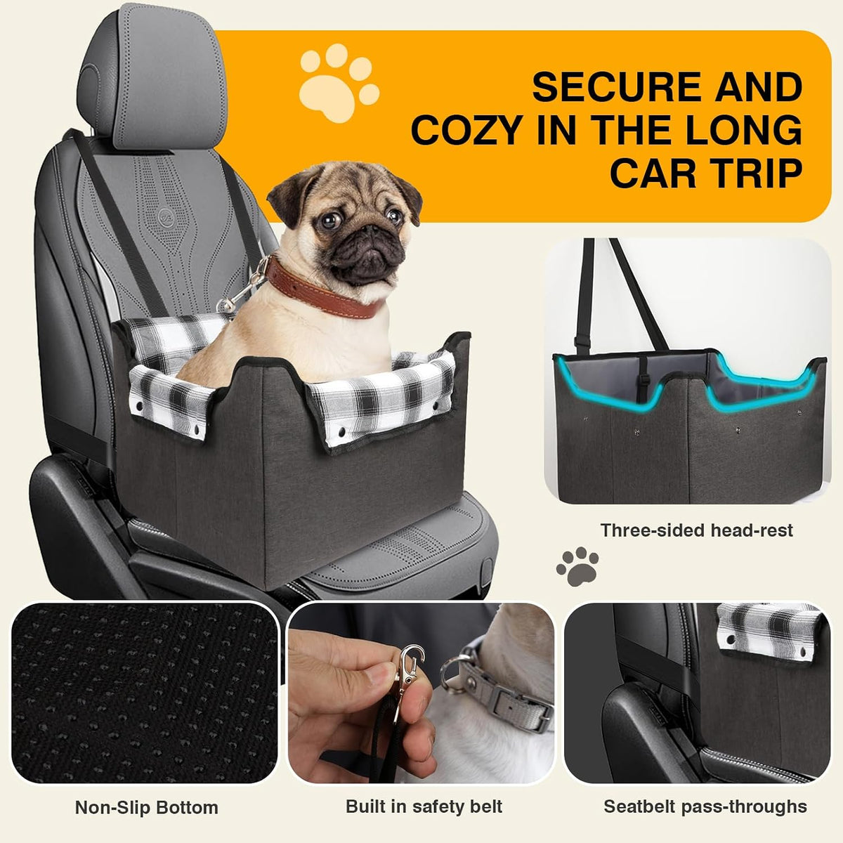 Dog Car Seats for Small Dogs,Foldable Pet Front Seat Dog Car Seat,Elevated Dogs Booster Truck Seat,Detachable and Washable Inner Lining,Reduces Anxiety & Road Trips,Up to 20lbs, Fits Front/Back Seats