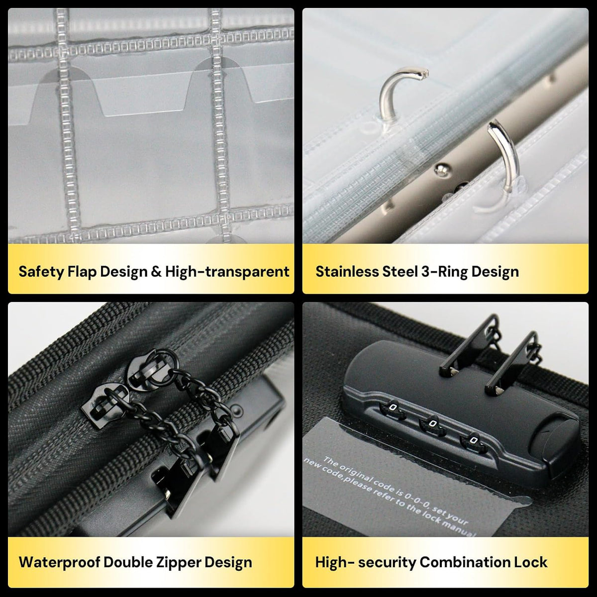 ROLOWAY Coin Collection Book 6400℉ Heat Insulated, 346 Pockets Fireproof Coin Book Holder and 36 Paper Currency Album with Aluminum Foil Layer, Money Saving Coin Collector Book with Lock (Black)