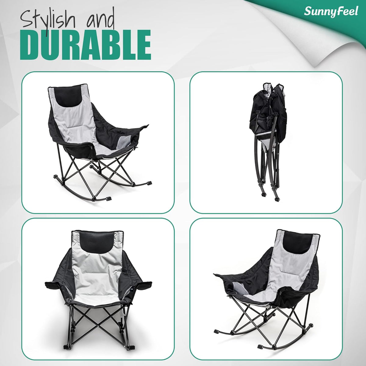 SUNNYFEEL Oversized Rocking Camping Chair - Fully Padded High Back Recliner with Side Pocket | 500 LBS Capacity