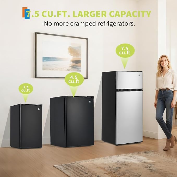 4.5 cu ft Mini Fridge Freezer, Energy-Efficient, Quiet, Adjustable Shelves | Single door, compact, for dorm, office, bedroom, kitchen, and bar use