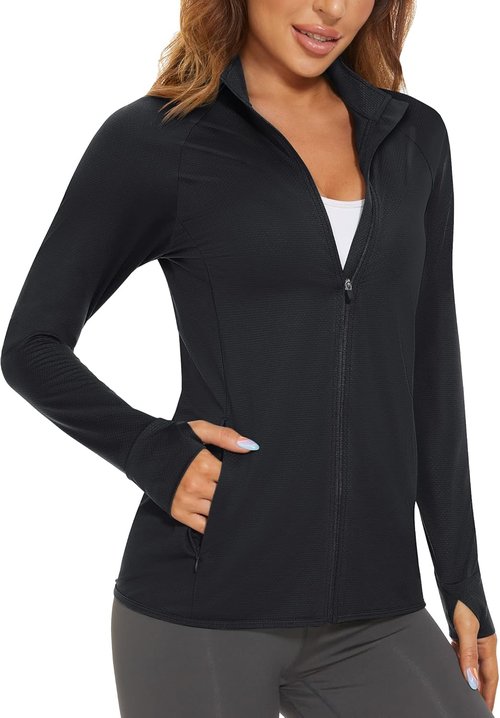 MAGCOMSEN Women's Lightweight Athletic Jacket - UPF 50+ Sun Protection, Full Zip, Long Sleeve, Hiking