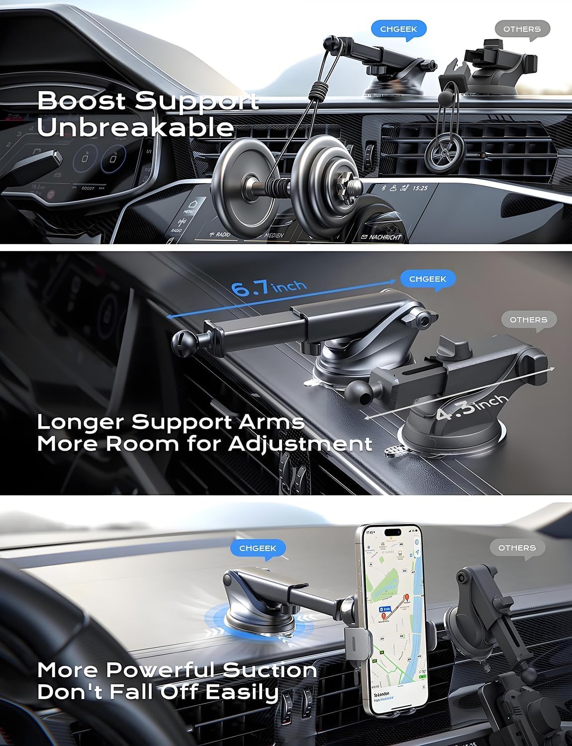 Wireless Car Charger, 15W Fast Charging Car Phone Holder