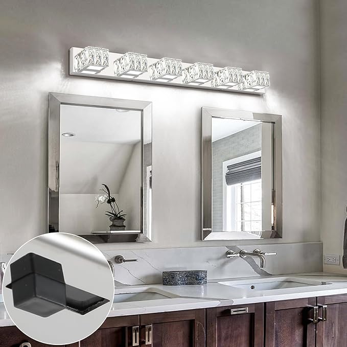 ZUZITO 6 Lights Bathroom Vanity Light - LED Bathroom Lights Over Mirror 5CCT Dimmable - Modern Crystal Chrome Vanity Wall Light