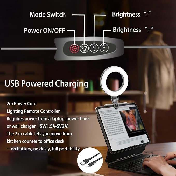 6" Ring Light Video Conference Kit, 5-Color 10-Brightness Clip-On Light