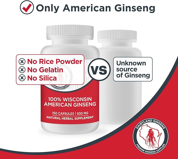 Dairyland American Ginseng Roots 4 oz and Capsules 75 ct Pack of Wisconsin Ginseng – Direct from Farmer to Consumer 西洋参