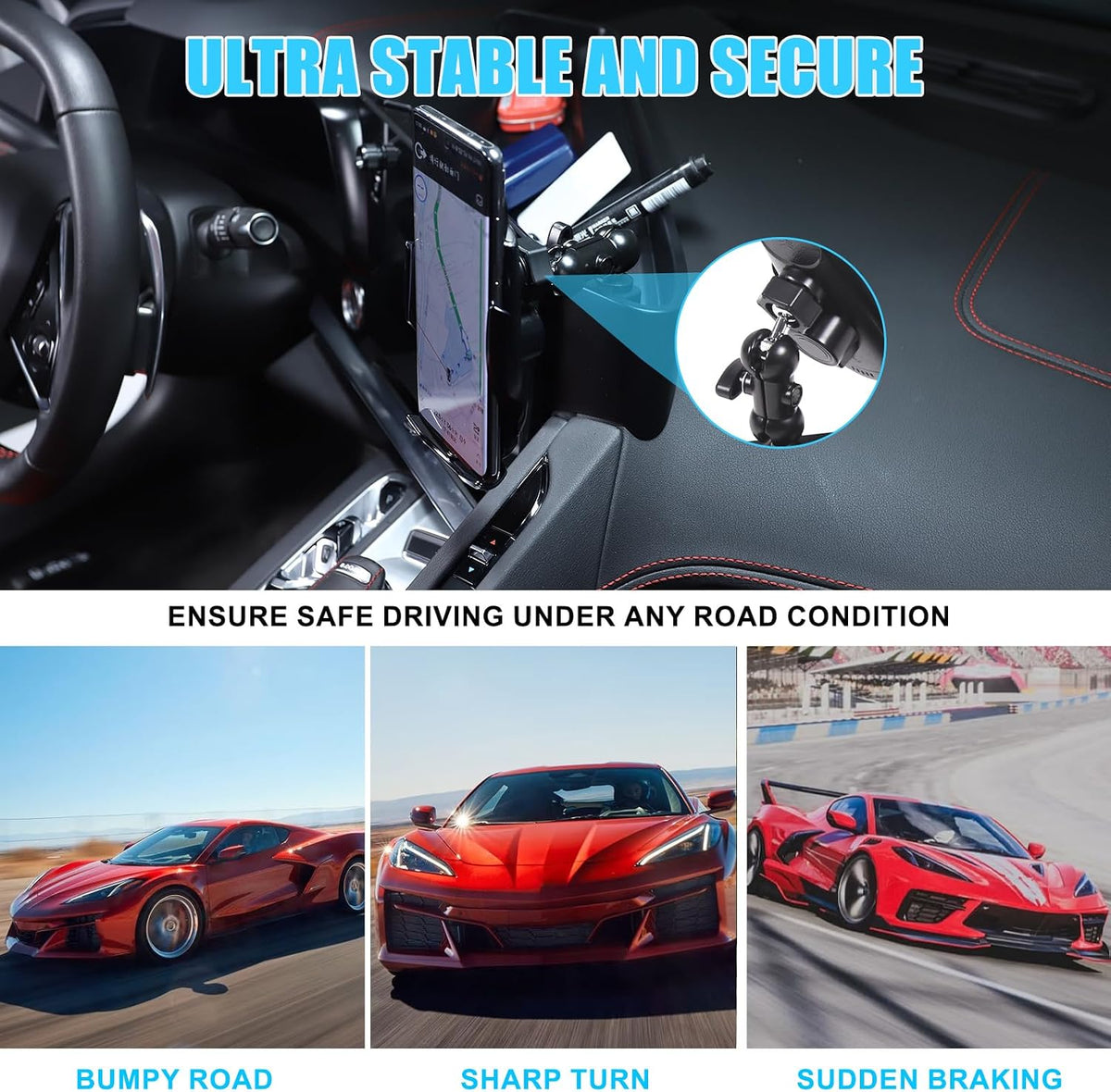 for Corvette C8 Center Console Tray Phone Holder Mount Organizer,360 Degree Rotatable Phone Holder Stand Navigation Screen Rear Storage Box Organizer Tray for Corvette C8 2020-2024 2025 (Style B)