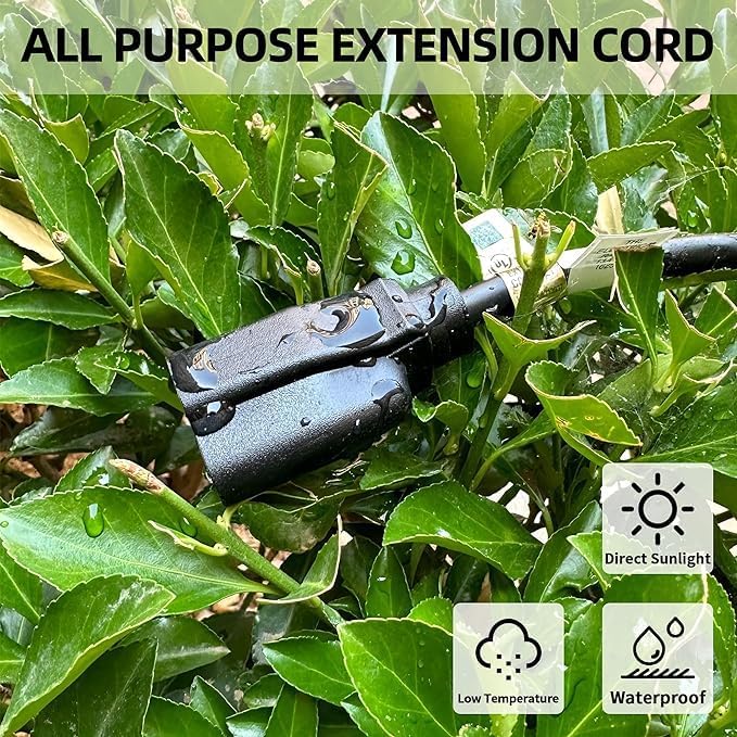 YOJOE Indoor Outdoor Extension Cord, 3 Prong 15A Weatherproof Power Cord, 12 Gauge Heavy Duty 12 ft Black Extension Cord for Garage, Garden and Home, 12/3 SJTW UL Listed