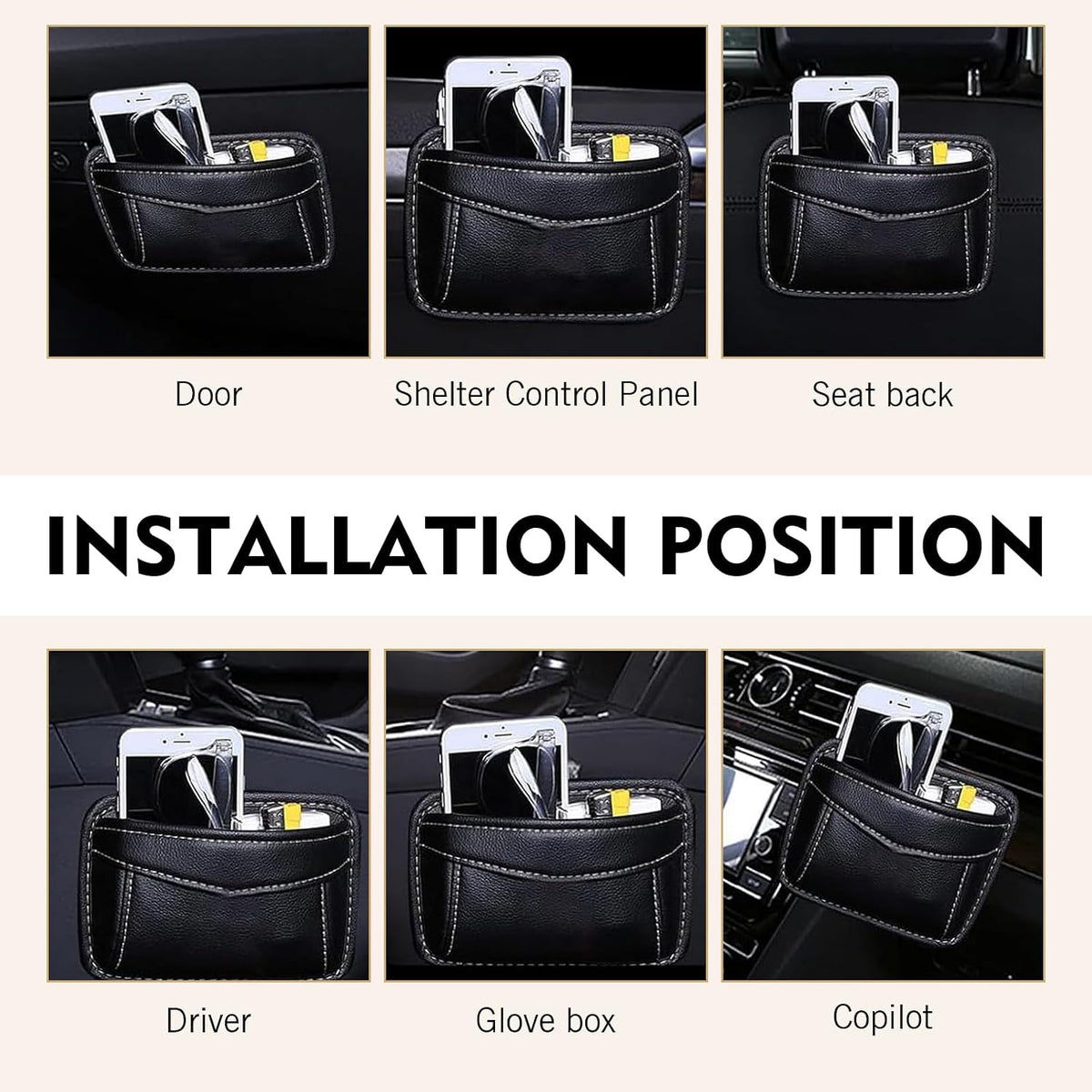Car Seat Side Pocket Organizer, Black PU Leather Mini Auto Seat Storage Bag, Pen Phone Holder Tray Pouch Vehicle Seats Gap Filler, Universal Organize for Documents Registration Notepad