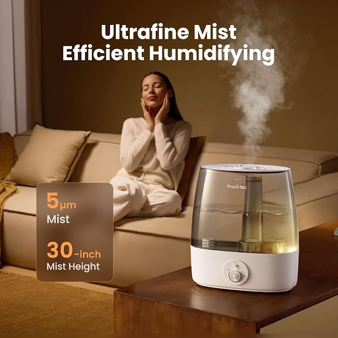 6.5L Stay Clean Tank Humidifier for Large Room, Low Maintenance, Top Fill Design, Ultra Quiet 65H Runtime, Cool Mist Ultrasonic for Bedroom, Home, Plants HC12
