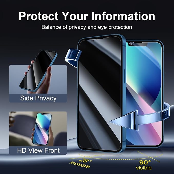 NEW'C 3x Privacy for iPhone 13 Screen Protector+ 3x Camera Lens Protector