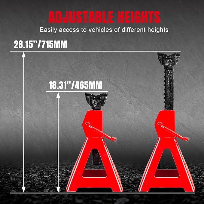 Big RED 12 Ton Jack Stands with Lock Adjustable Height to 28.15'',Heavy-Duty Car Jack Stands Fit for Cars, SUVs, and Most Automobiles, Red, 2 Pack