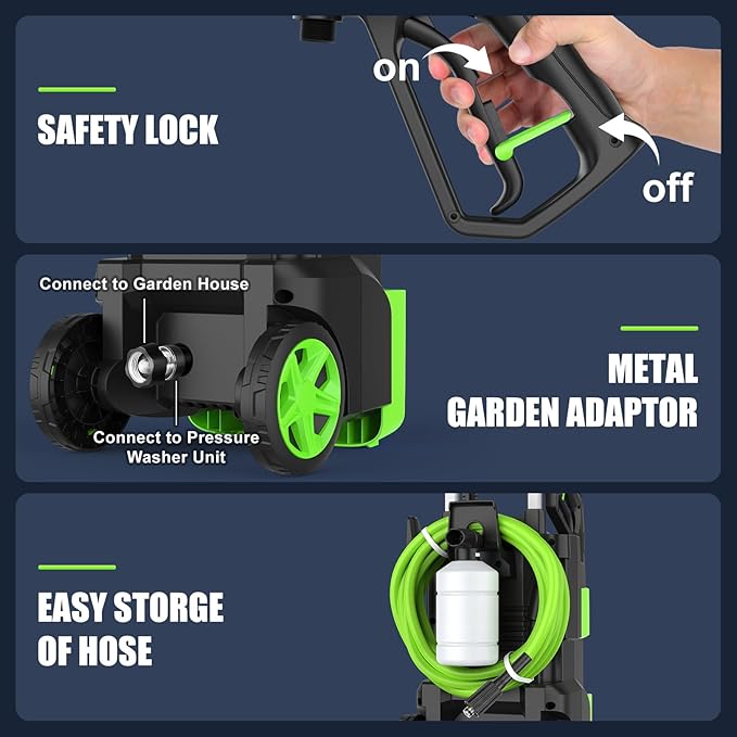 Pressure Washer 5000PSI Adjustable Pressure Power Washers Powered with 33ft Hose, 4 Nozzle and Foam Cannon, Powerwashers Cleaner Machine for Home, Cars, Green