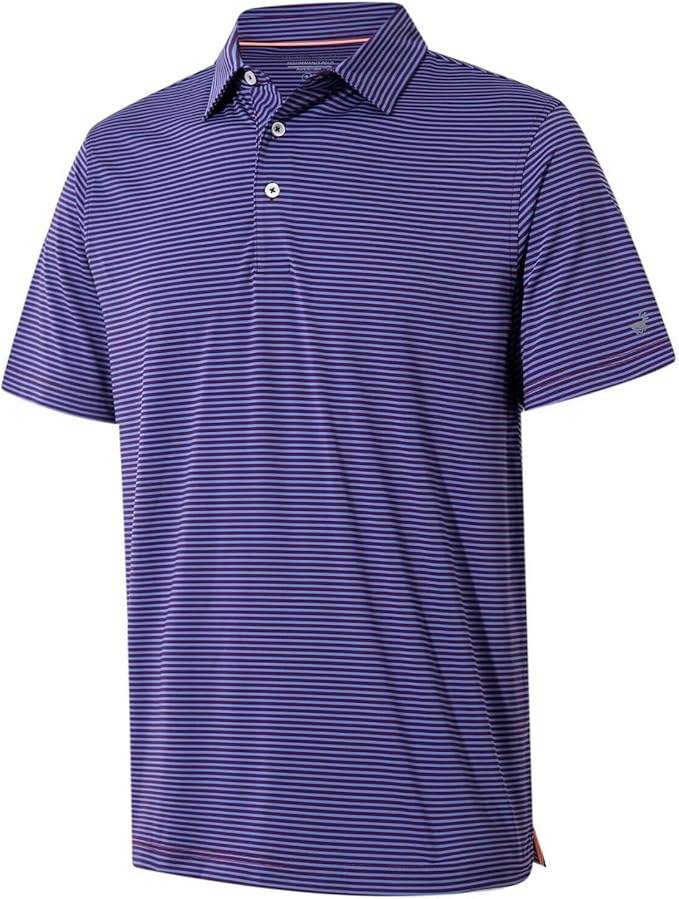 Mens Golf Shirt Moisture Wicking Dry Fit Performance Sport Short Sleeve Striped Golf Polo Shirts for Men