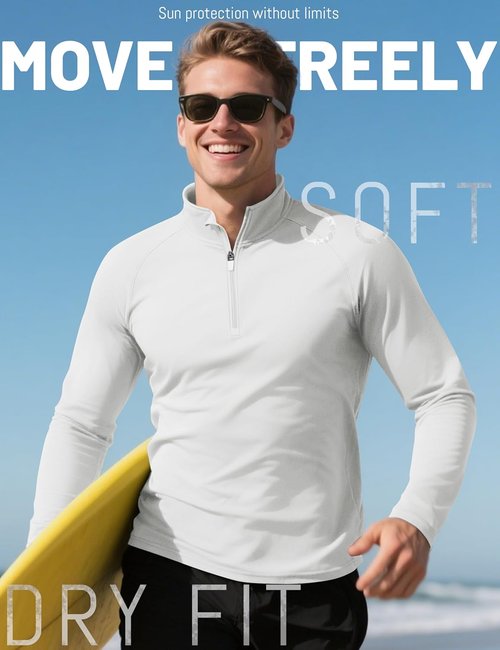 KEFITEVD Men's Sun Protection Shirt - UPF 50+ Long Sleeve 1/4 Zip Quick Dry UV Fishing T-Shirt