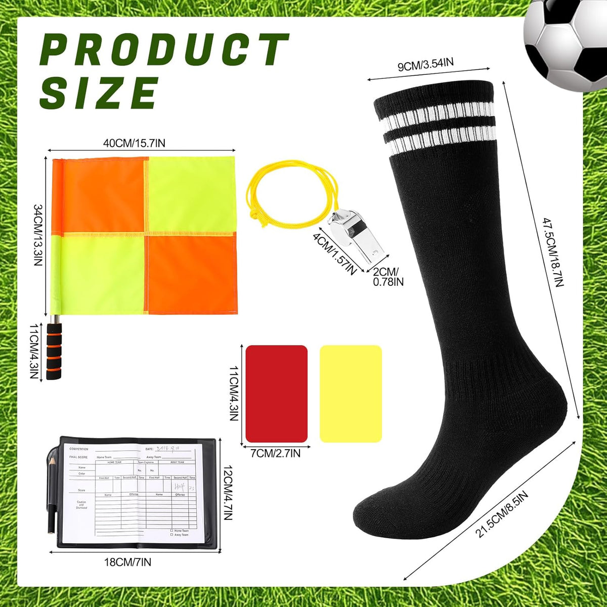 Skiennix Soccer Referee Jersey Kit - 7-Piece Set with Whistle, Cards, Socks & Flags for Adults