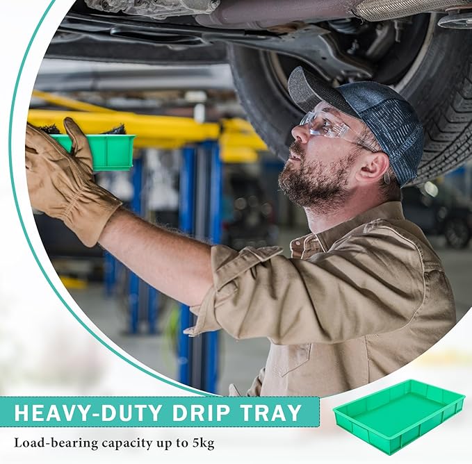 Baderke 1 Pc 24 x 15.5 Inches Oil Drain Pan for Changing Leak Proof Mini Fridge Drip Tray Plastic Oil Change Pan for Mini Fridges Air Conditioners Machinery Under Car (Green,3.74 Inch)