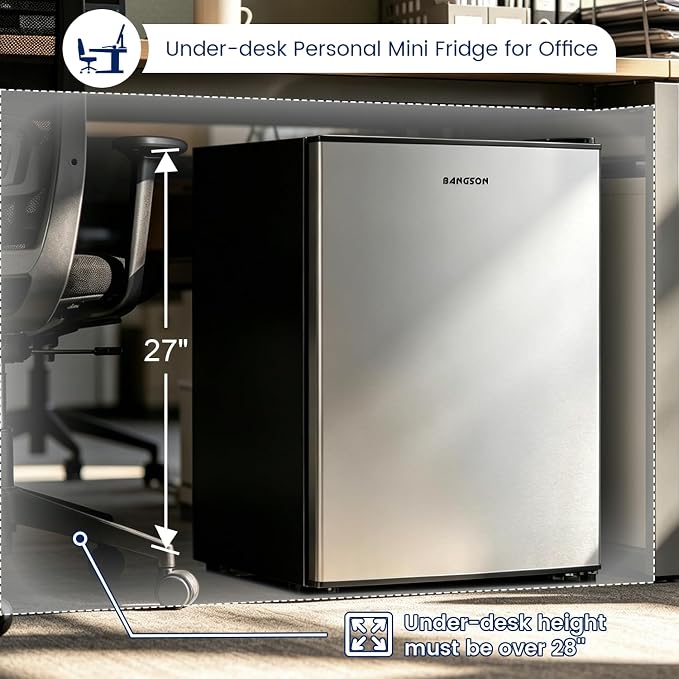 2.6 Cu Ft Small Fridge with Freezer for Office Silver | Mini Refrigerator for Dorm Bedroom, Compact Fridge, Energy-efficient, Low Noise