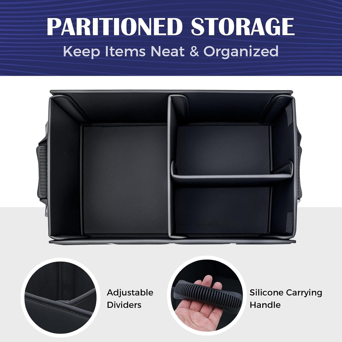 Coverado Car Trunk Organizer - 70L Nappa Leather Trunk Organizer for SUV with Lid, Multi Collapsible Car Storage Organizer Foldable, Multi Compartments with 2 Straps for SUV/Truck