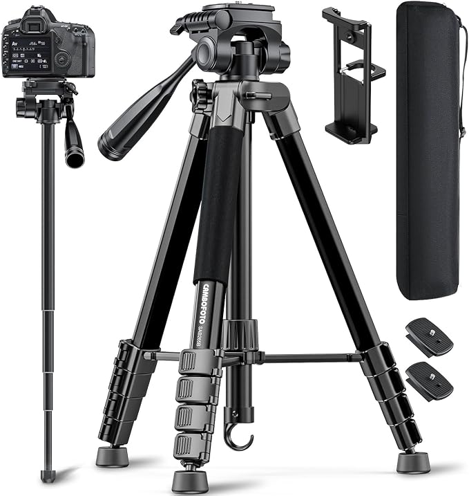 CAMBOFOTO 73" Camera Tripod and Monopod, Professional Aluminum Tripod Stand
