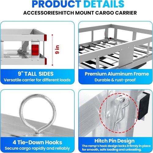 Aluminum Trailer Hitch Cargo Carrier - 1000LBS Capacity | Folding Ramp for Mobility Scooters, 54"x32"x9"