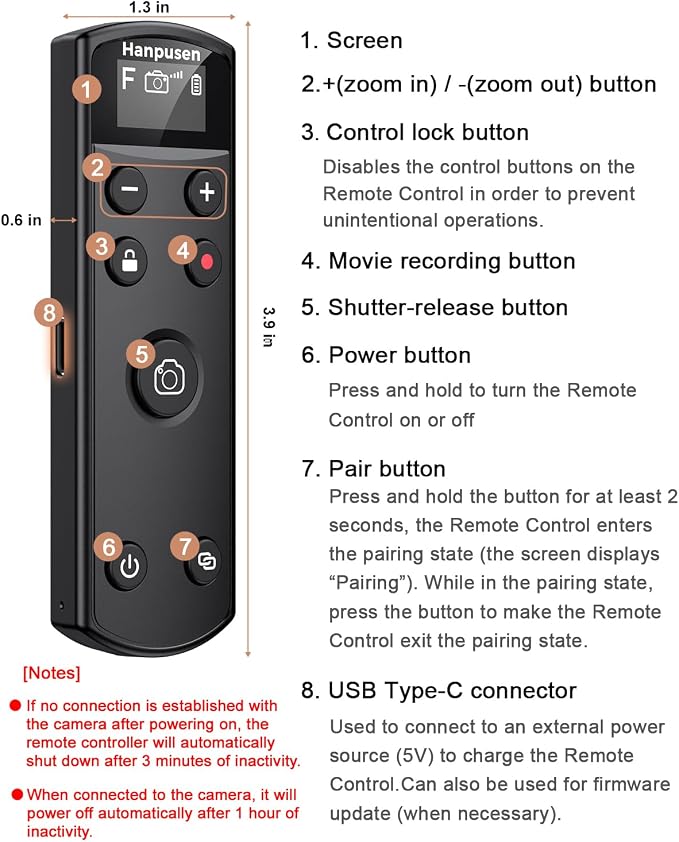 for Fujifilm Camera Remote Control, Hanpusen Rechargeable Wireless Shutter