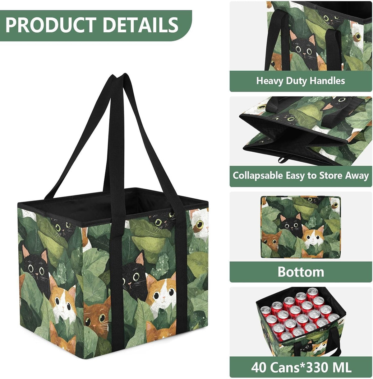 Trunk Organizer Collapsible Car Organizer with Handle Car Storage Box Bin for Groceries SUV Utility Tote Bag Portable Vehicle Container Cats and Dense Leaves