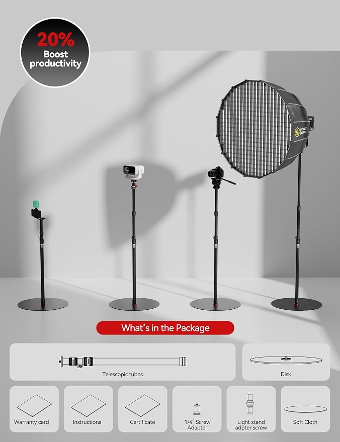 iFootage A500 Heavy Duty Round Base Light Stand, Space-Saving Tripod Alternative
