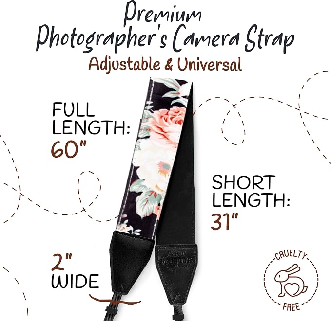 Art Tribute Camera Strap, Vintage Embroidered Neck Shoulder & Crossbody Camera