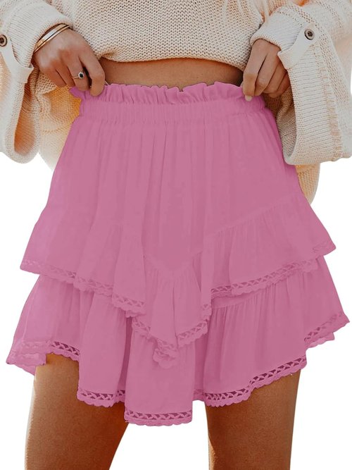 Aoudery Flowy Shorts - Women's Casual Boho Ruffle Tiered Skorts | High Waist Mini Golf & Tennis Shorts