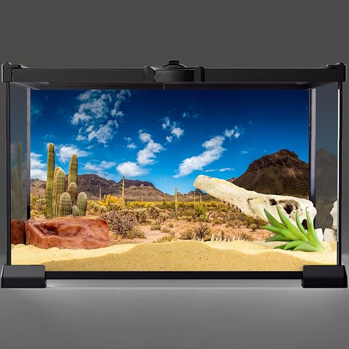 AWERT 72x18 inches Reptile Habitat Background Blue Sky Oasis Cactus Desert Terrarium Background Vinyl