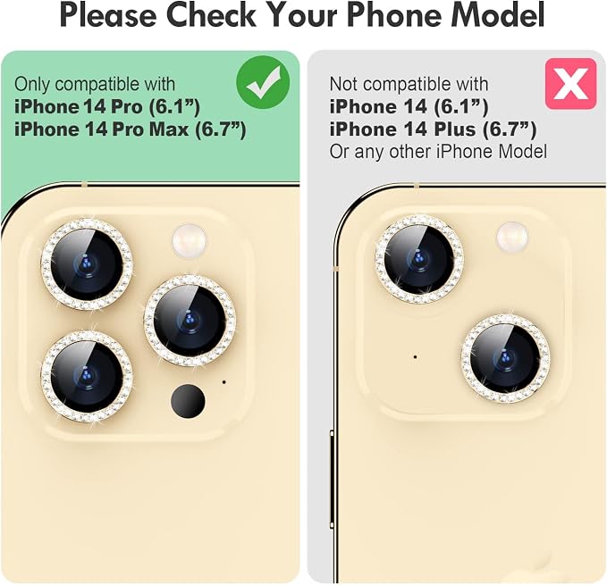 for iPhone 14 Pro/14 Pro Max Camera Lens Protector Bling, 9H Hardness
