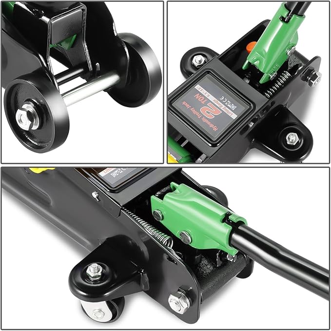PM PERFORMOTOR Low Profile Hydraulic Trolley Service/Floor Jack, 2 Ton (4000 lbs) Capacity, Lifting Range 5.1"-13",Green,PM-TOL-FJ20-GR