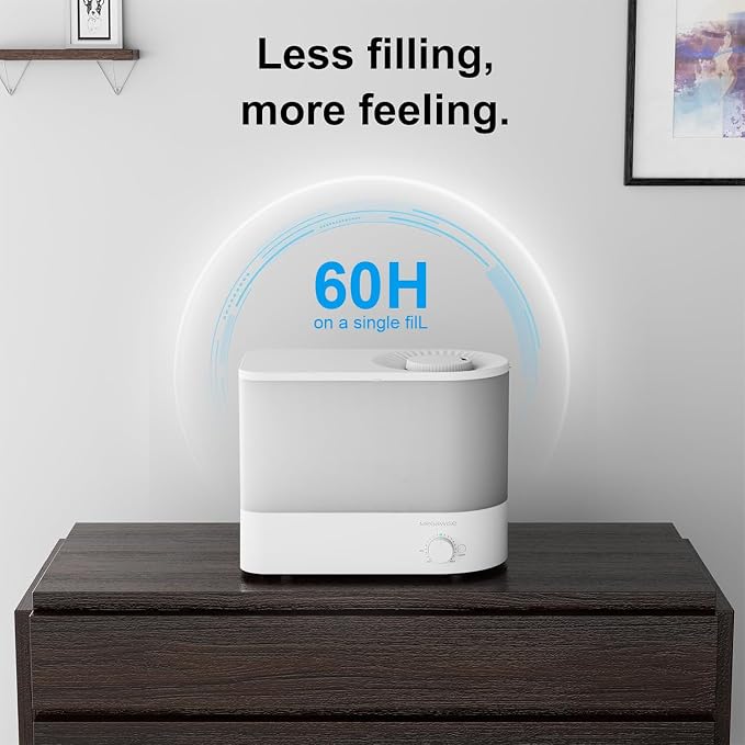 MEGAWISE 2025 Large Capacity Humidifier, 6L Top Fill Design, 50H Runtime, Ultra Quiet Large Capacity Cool Mist for Bedroom, Baby Nursery, Plants, Indoor, Easy to Clean & Fill (White)