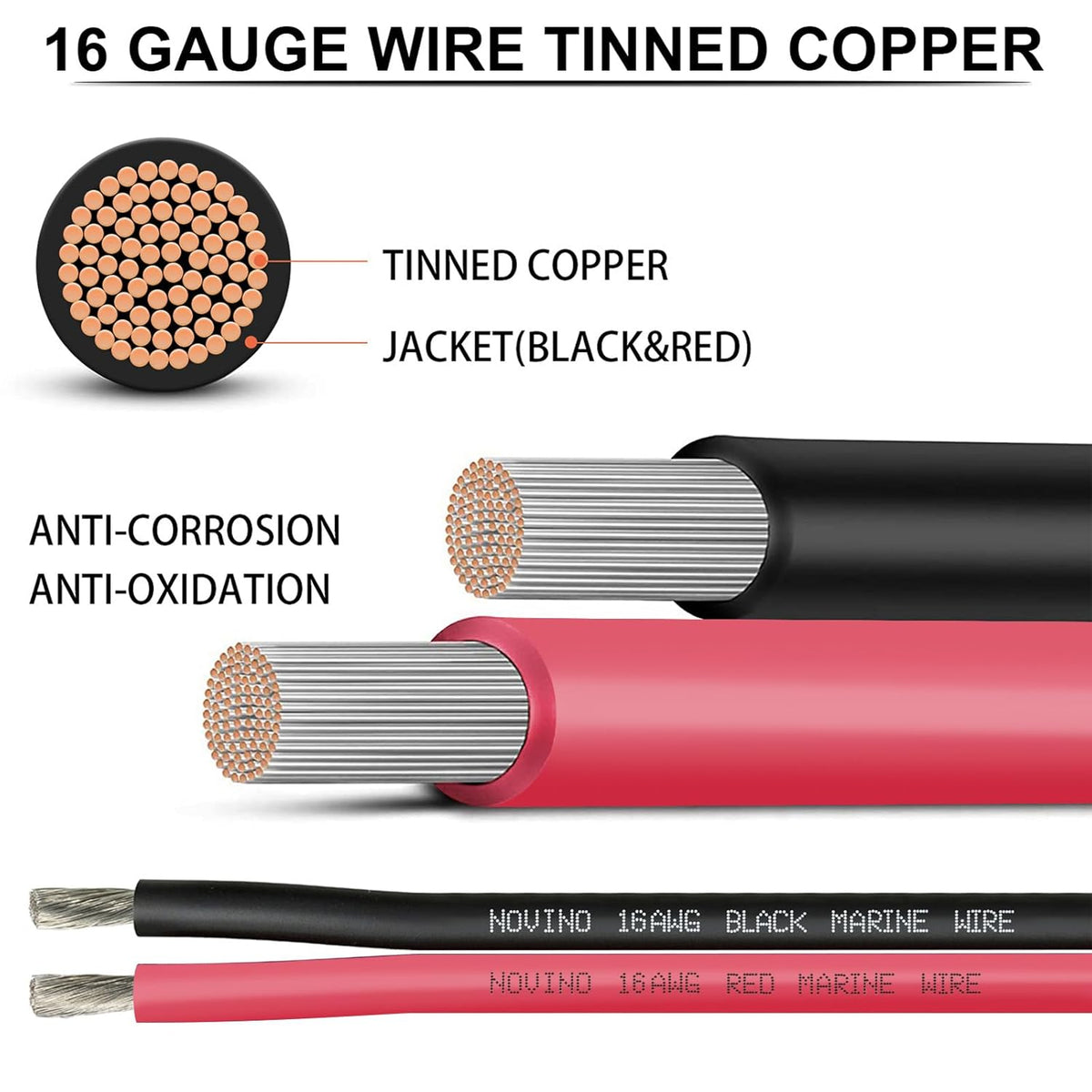 Skiennix 16 Gauge Marine Wire - 16AWG Tinned Copper Electrical Cable | 120FT Red & Black for Boats, RVs, and Solar Applications