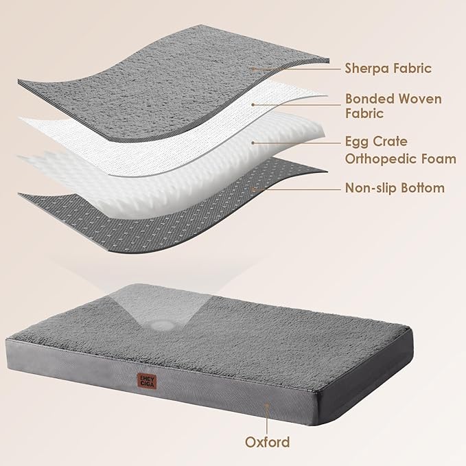 EHEYCIGA Orthopedic XXL Dog Beds for Jumbo Dogs with Removable Washable Cover,Light Grey, 50x36