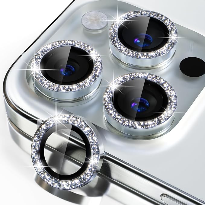 Misea Compatible for iPhone 15 Pro/iPhone 15 Pro Max Camera Lens Protector Bling