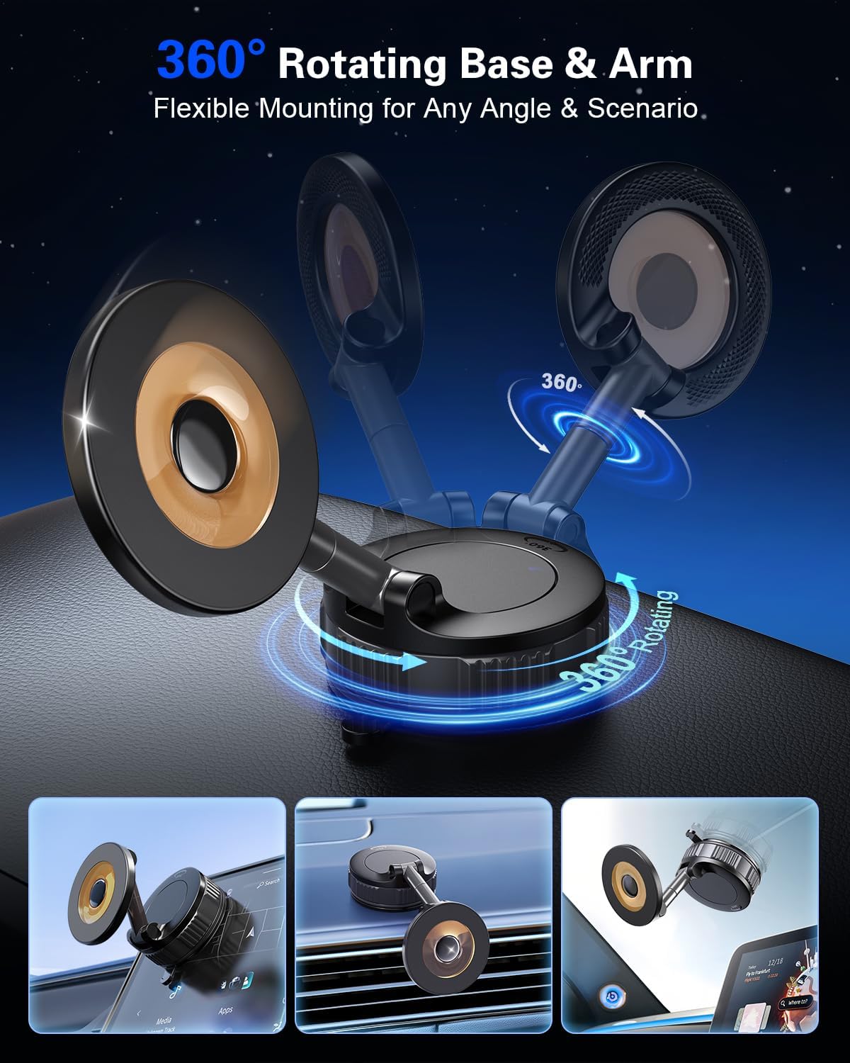 Dashboard Suction Cup Phone Mount for MagSafe iPhone, 360° Magnetic Holder