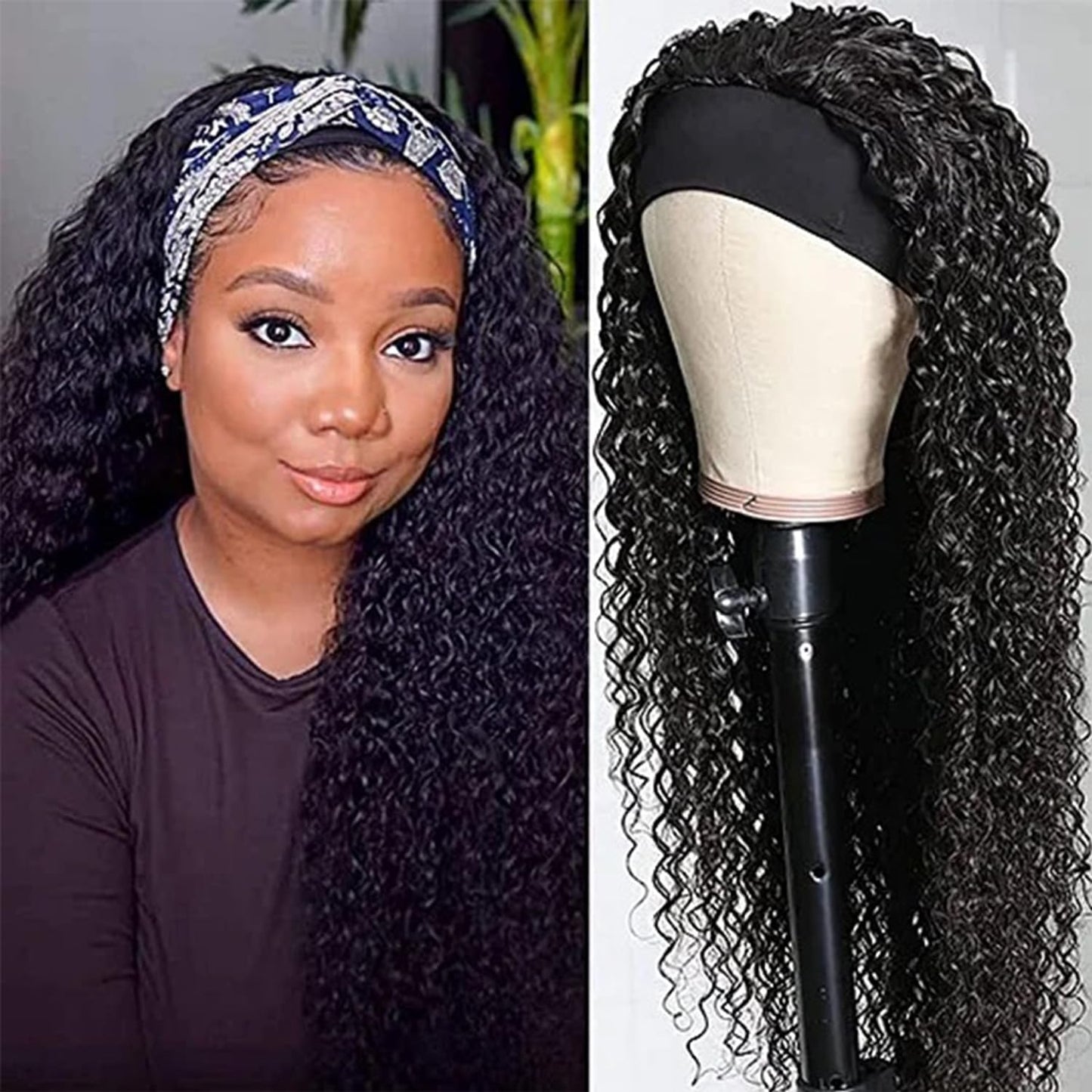 Xsy Headband Wig Human Hair Deep Wave Wig Glueless Headband Wig Deep Wave None Lace Front Wigs Human Hair For Black Women 150% D