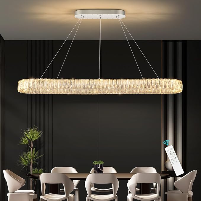 HAIXIANG Crystal 59 Inch Long Chandelier Modern Dimmable LED Chandeliers
