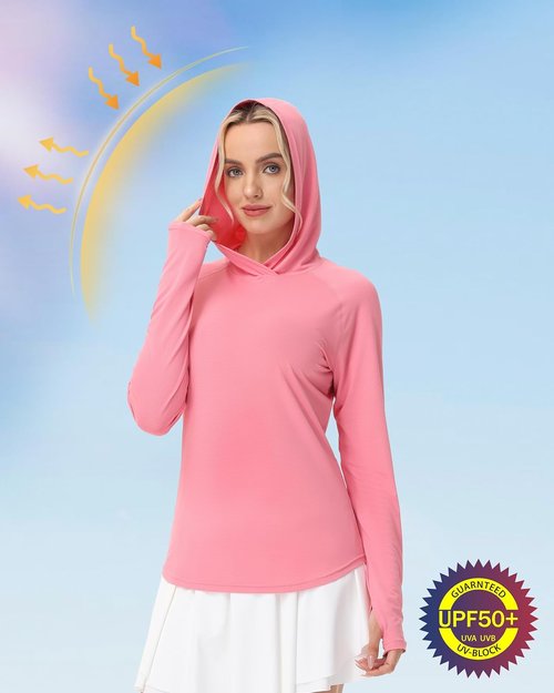 Isnowood Women's UV Protection Rash Guard - Lightweight Long Sleeve Shirt for Hiking & Outdoor Activities
