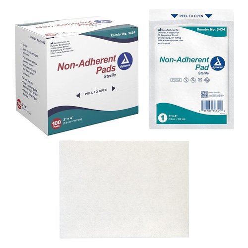 Dynarex Non-Adherent Pads - Sterile, Soft & Highly Absorbent Wound Care | 3” x 4”, 100 Count Box