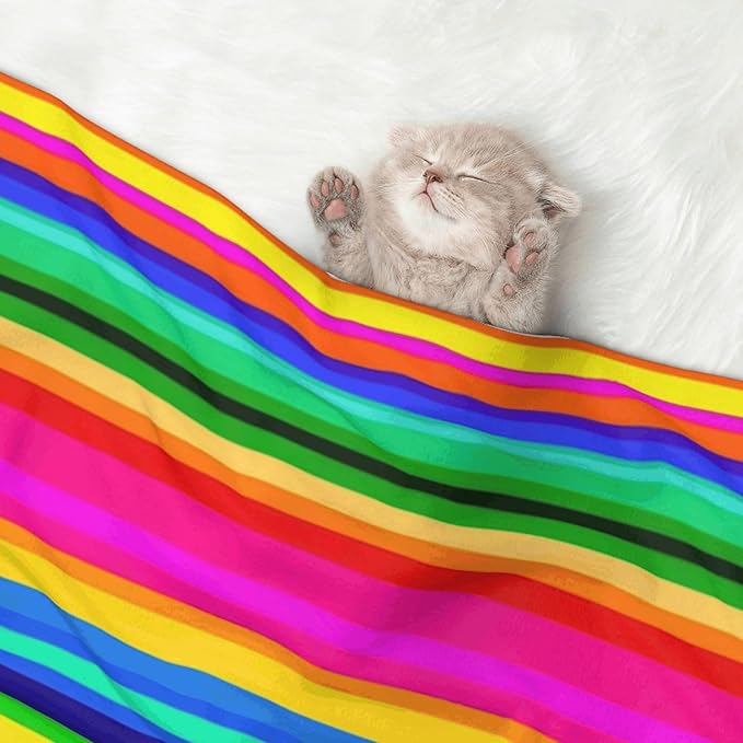Pet Blanket for Travel and Home, Novel Colorful Mexican Blanket Stripes, Reversible Plush Dot Design with Soft Grip Texture on One Side Perfect for Car Seats Moving Vehicles