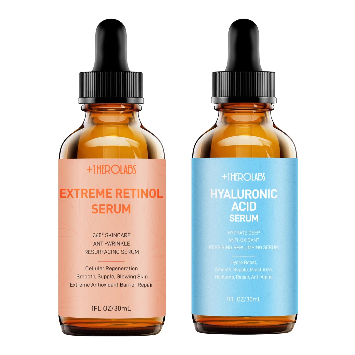 '+1Herolabs Face Serum Set - Retinol Serum & Hyaluronic Acid For Face - Anti Aging Skin Care Set For Women - Firm, Wrinkle Smooth