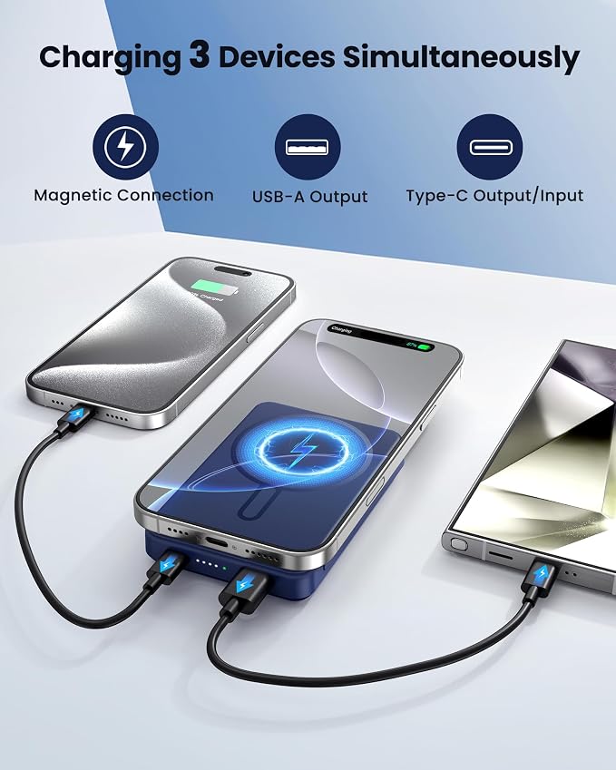 for Magsafe Battery Pack 12000mAh Magnetic Power Bank Portable Charger 20W USB C Fast Charging Wireless Charger for iPhone 17/16/15/14/13/12