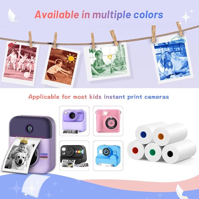 10 Rolls MIARALA 5 Vibrant Single-Color Kids Camera Paper Roll Refill, HD Paper