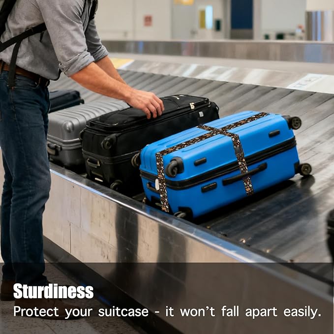 Nuxovilar Luggage Straps of 2 Set Travel Elements Pattern, 1.96x90.5 inches - Luggage Straps for Suitcases, Perfect for Global Travel, Adventures, Business Trips