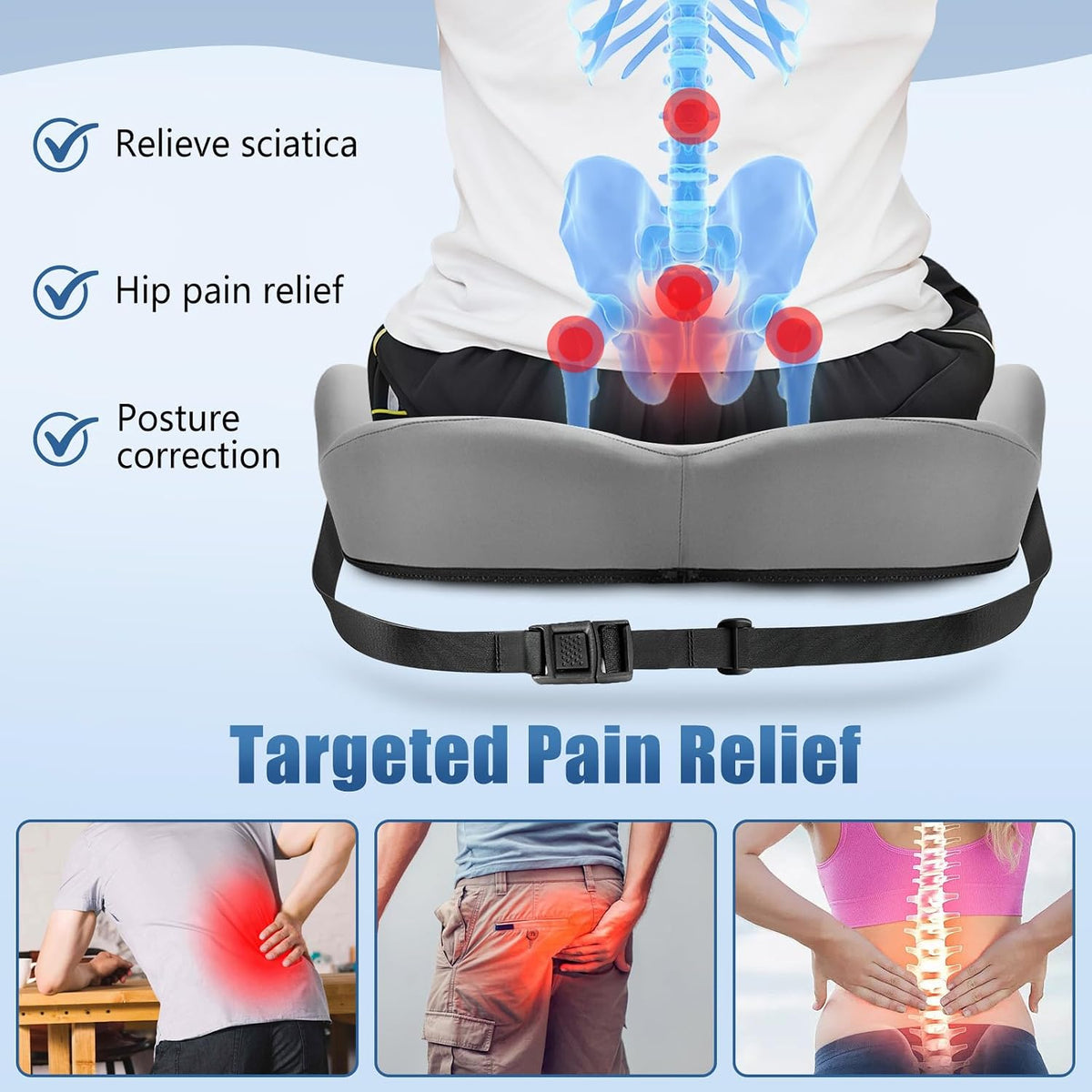 Car Seat Cushion for Truck and Car Drivers - Prevents Bedsores & Relieves Long-Drive Pain, Therapeutic Support for Sciatica, Hemorrhoids, Tailbone and Prostate, Enhanced View with Anti-Slip Base