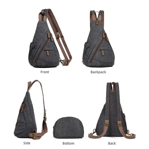 KL928 Canvas Sling Bag - Small Crossbody Backpack Shoulder Casual Daypack Rucksack for Men Women(Large Version,Black)