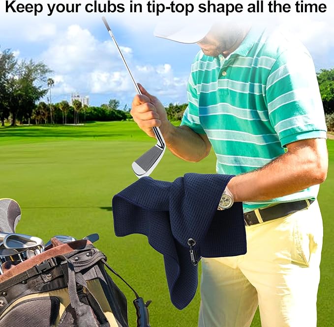 3 Pack 16" X 16" Golf Towels for Golf Bags for Men, Premium Waffle-Pattern Golf Towel with Carabiner Clip, Super Absorbent Microfiber Towel, Golf Accessories for Men, 3 Dark-Gray Colors