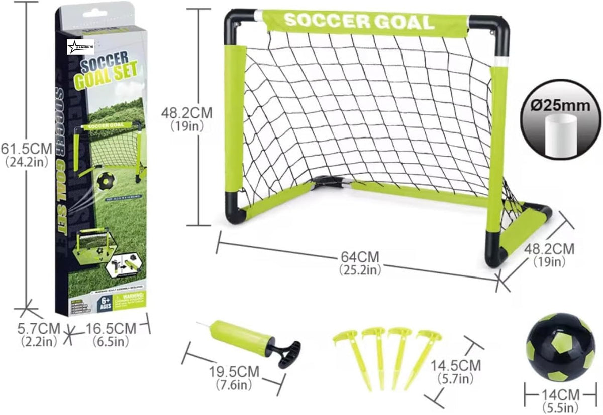 Skiennix Kids Soccer Goals Set - Indoor & Outdoor Play with Foldable Goal, Ball, Pump & 4 Stakes